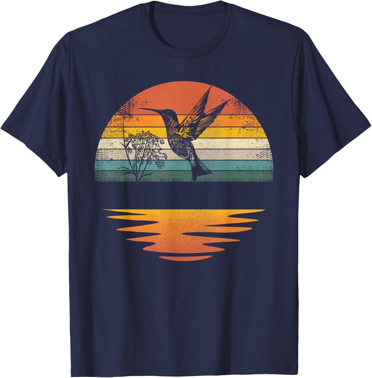 Hummingbird Vintage Sunset Hummingbirds T-Shirt - T-Shirt | Navy