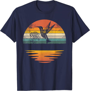 Hummingbird Vintage Sunset Hummingbirds T-Shirt - T-Shirt | Navy