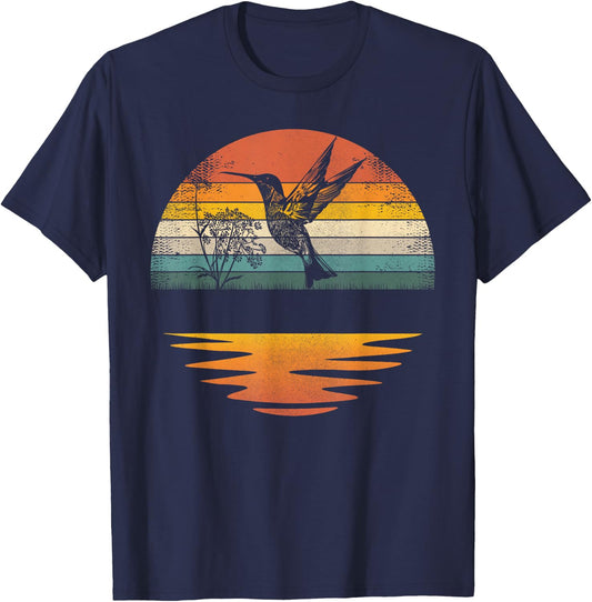 Hummingbird Vintage Sunset Hummingbirds T-Shirt - T-Shirt | Navy