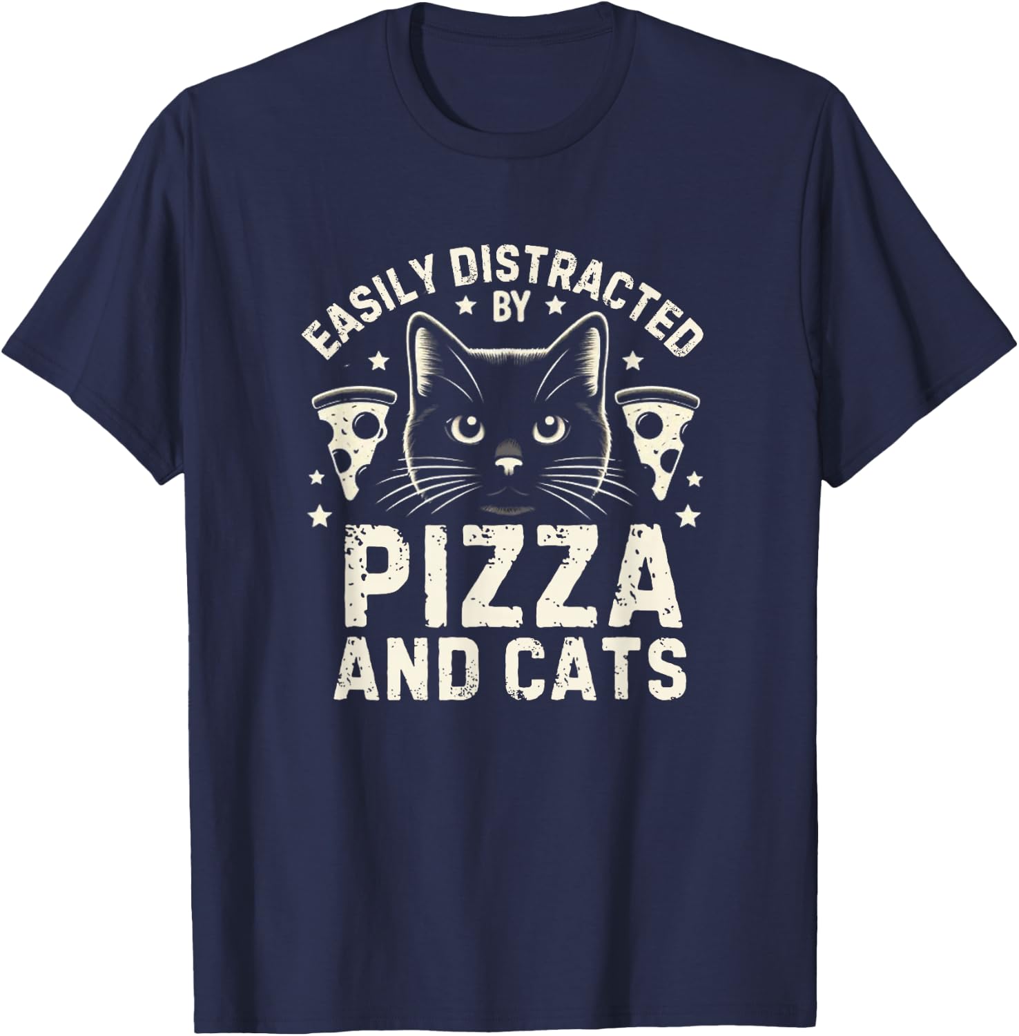 Funny Pizza Lover Foodie Pizza Pun Pizza and Cats T-Shirt - T-Shirt | Navy