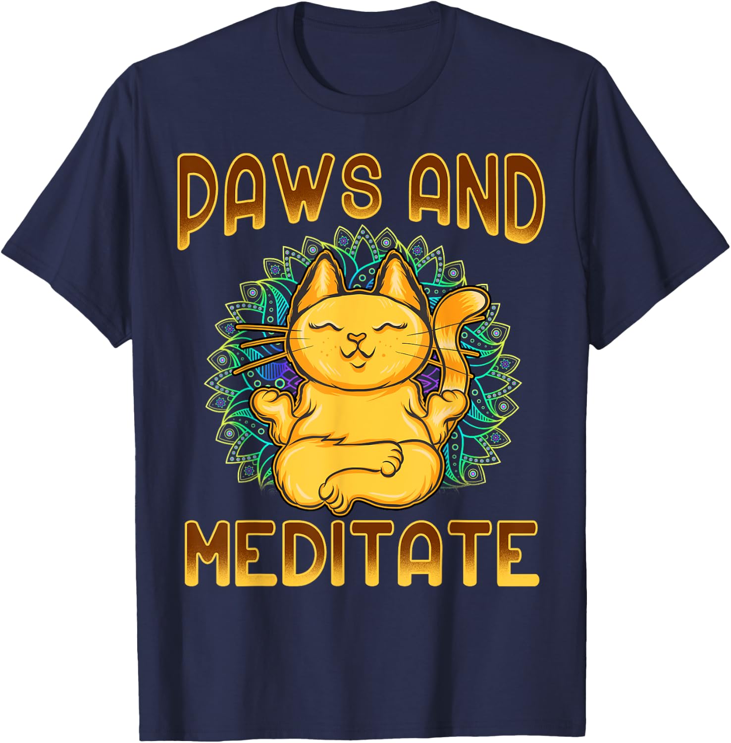 Yoga Paws And Meditate Funny Cat Lover Yogi Namaste Kitten Men Women Kids T-Shirt - T-Shirt | Navy