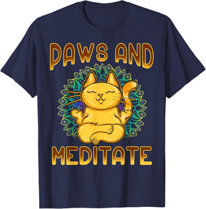 Yoga Paws And Meditate Funny Cat Lover Yogi Namaste Kitten Men Women Kids T-Shirt - T-Shirt | Navy