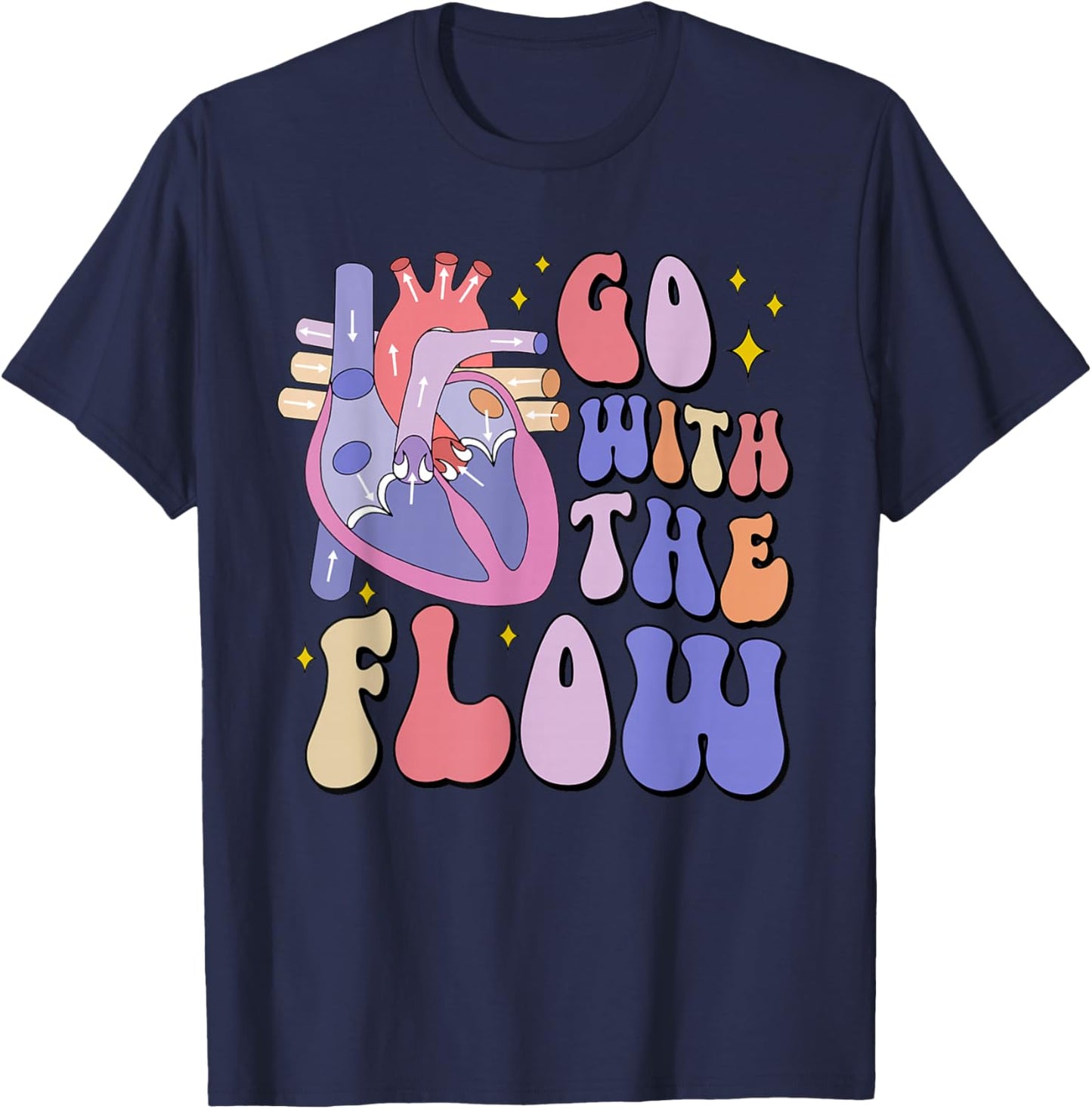 CVICU Cardiac Nurse Anatomy Cardiology Human Heart Flow T-Shirt - T-Shirt | Navy
