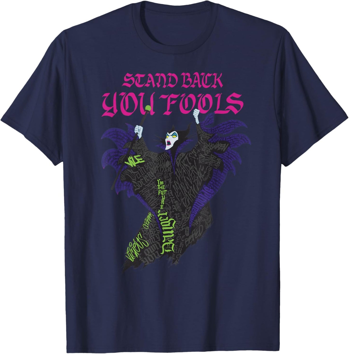 Disney Villains Maleficent Stand Back You Fools Text Fill T-Shirt - T-Shirt | Navy