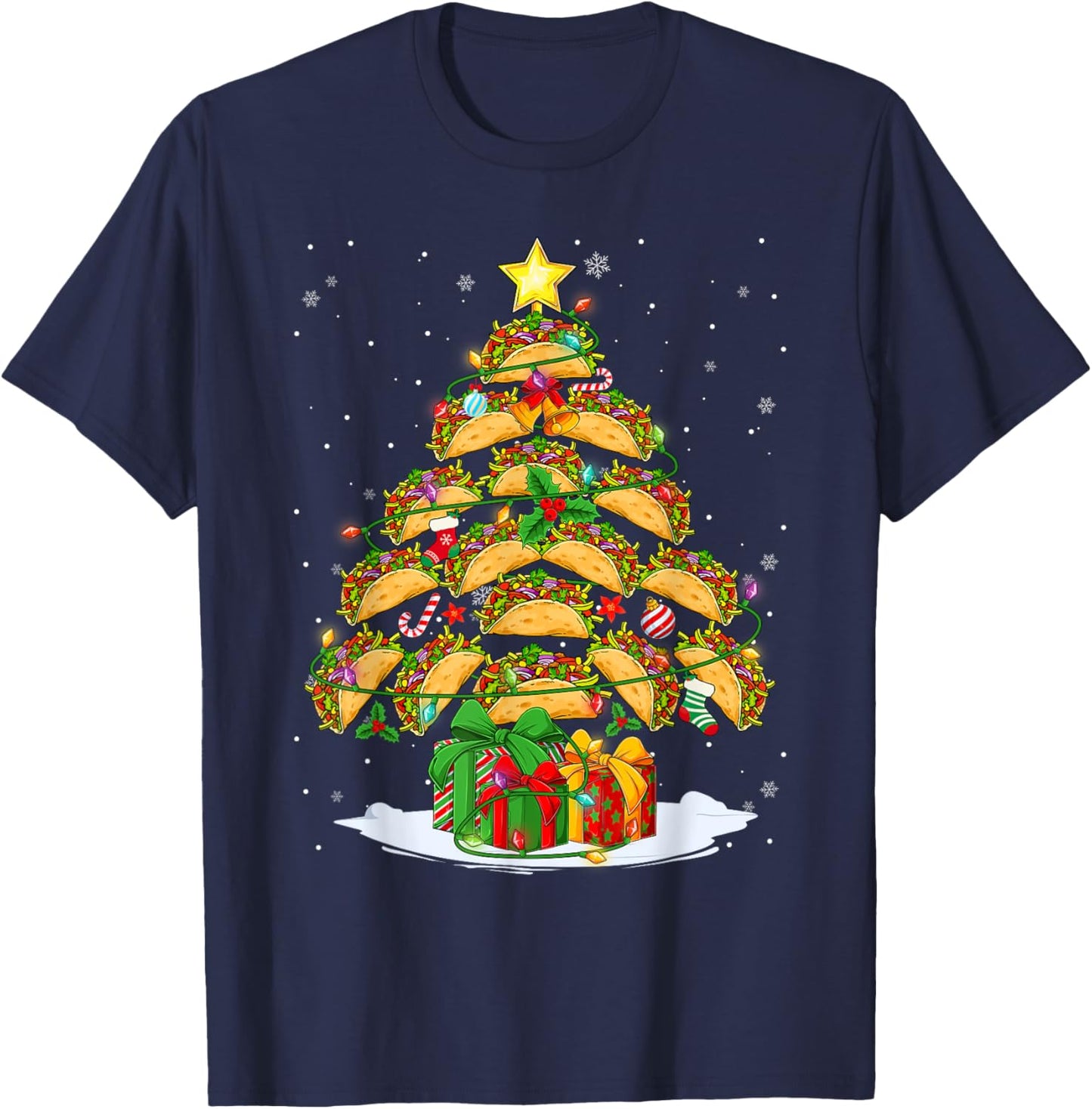 Funny Tacos Christmas Tree Lights & Ornaments Food Lovers T-Shirt - T-Shirt | Navy