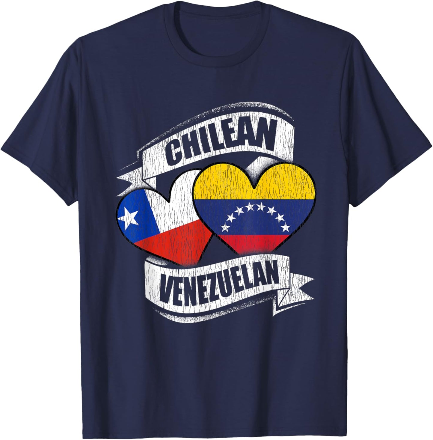 Chilean Venezuelan Hearts Chile Venezuela Flags T-Shirt - T-Shirt | Navy
