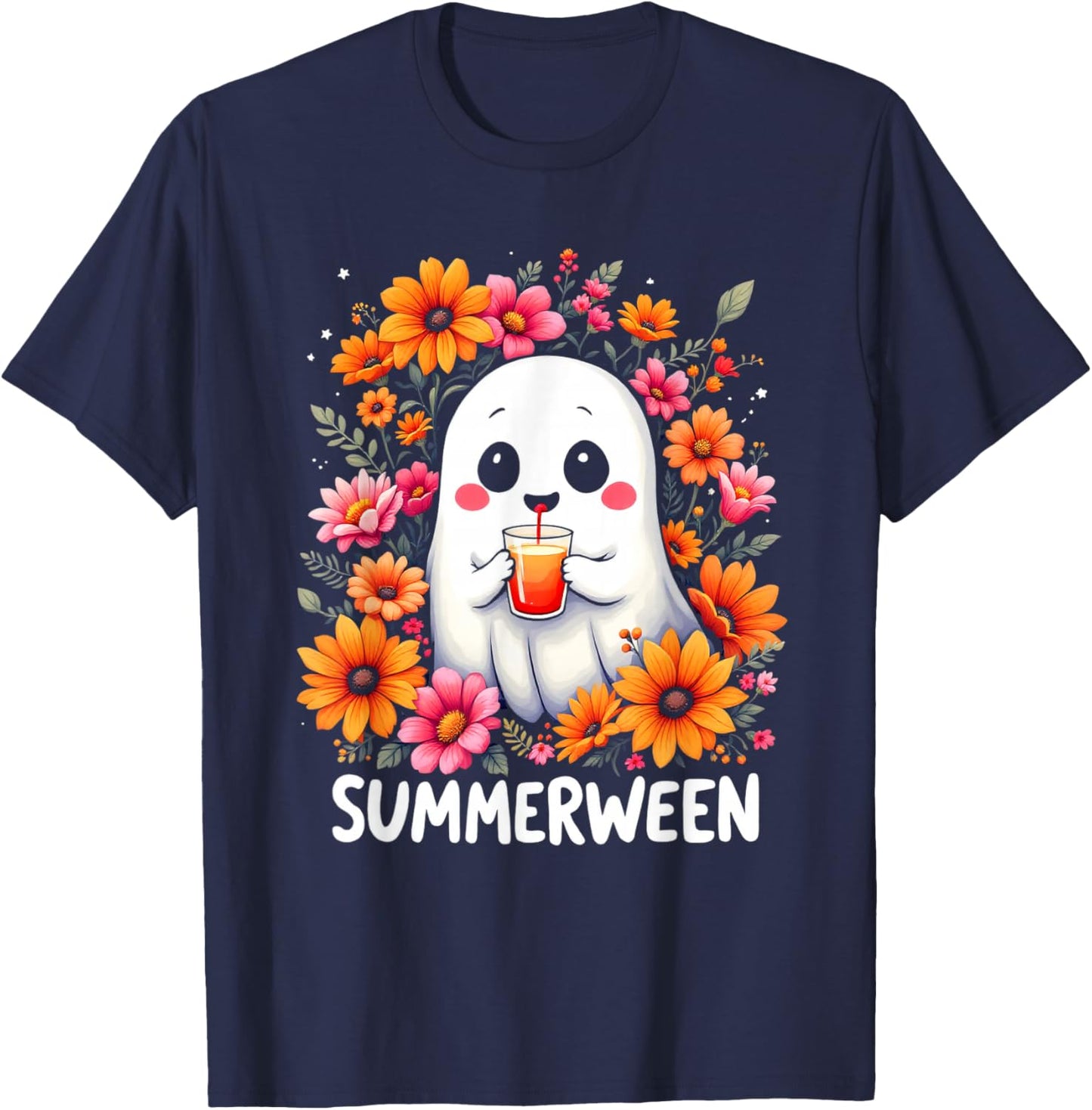 SUMMERWEEN Cute Whimsical Ghost T-Shirt - T-Shirt | Navy