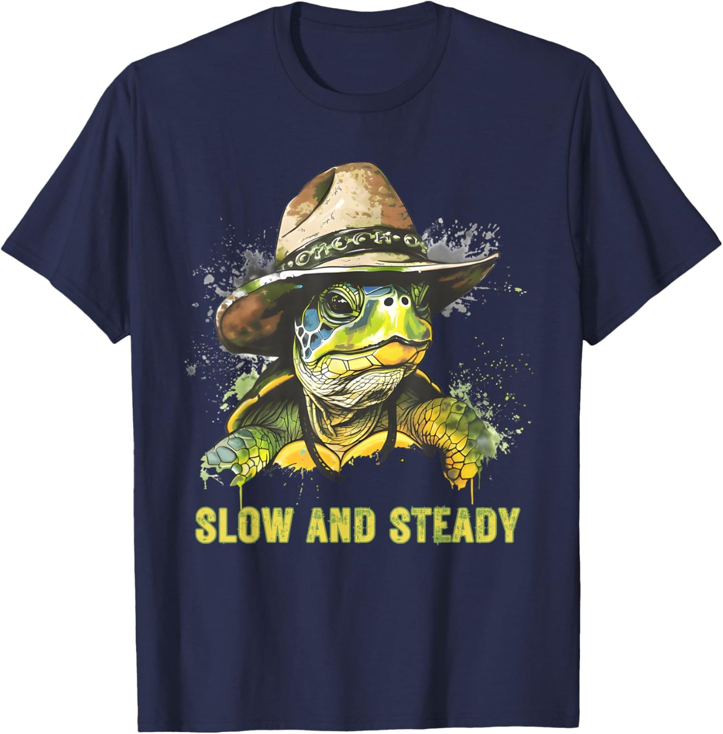 Slow and Steady Turtle - Turtle Hat T-Shirt - T-Shirt | Navy