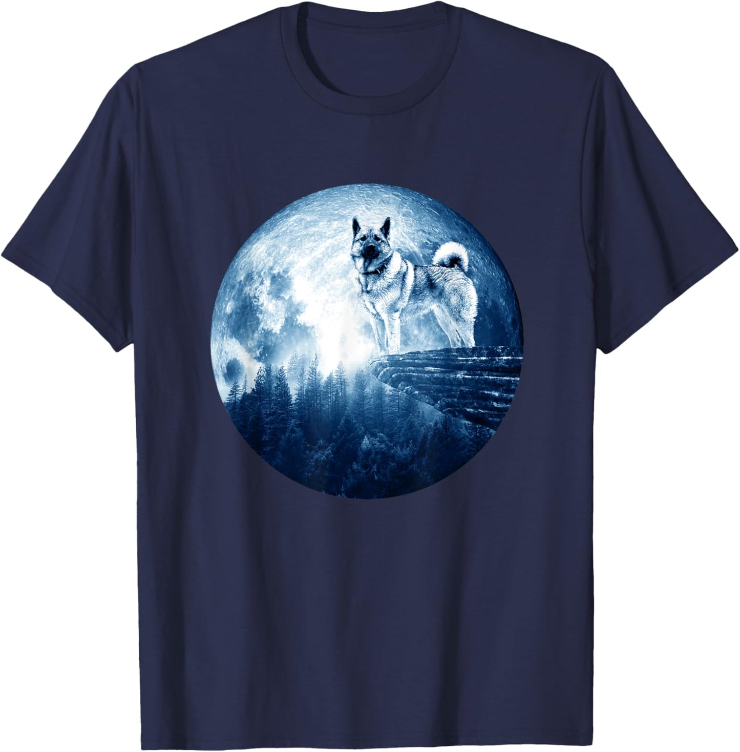Norwegian Elkhound Dog Moon Dog Mom Dad Women Men Dog Lovers T-Shirt - T-Shirt | Navy