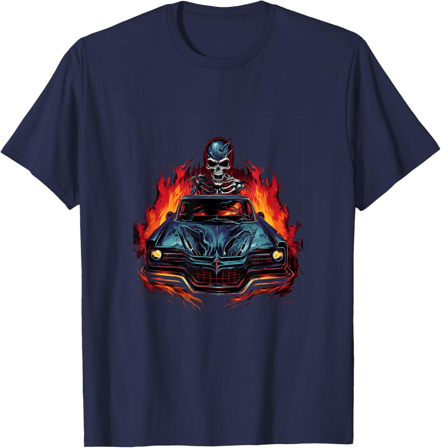 Muscle Car Skeleton Driving Vintage Car T-Shirt - T-Shirt | Navy