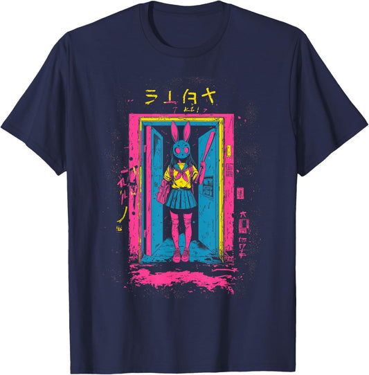 Creepy Girl Bunny Grunge Slasher Pastel Goth Anime Horror T-Shirt - T-Shirt | Navy