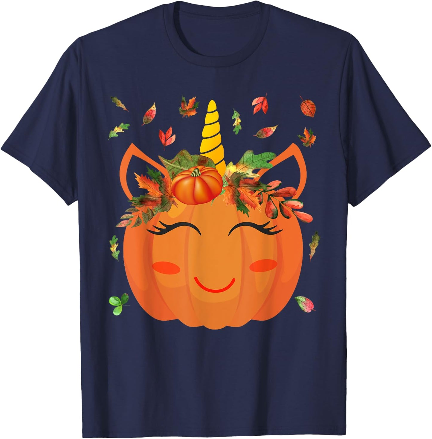 Cute Unicorn Pumpkin for Kids Halloween Thanksgiving T-Shirt - T-Shirt | Navy