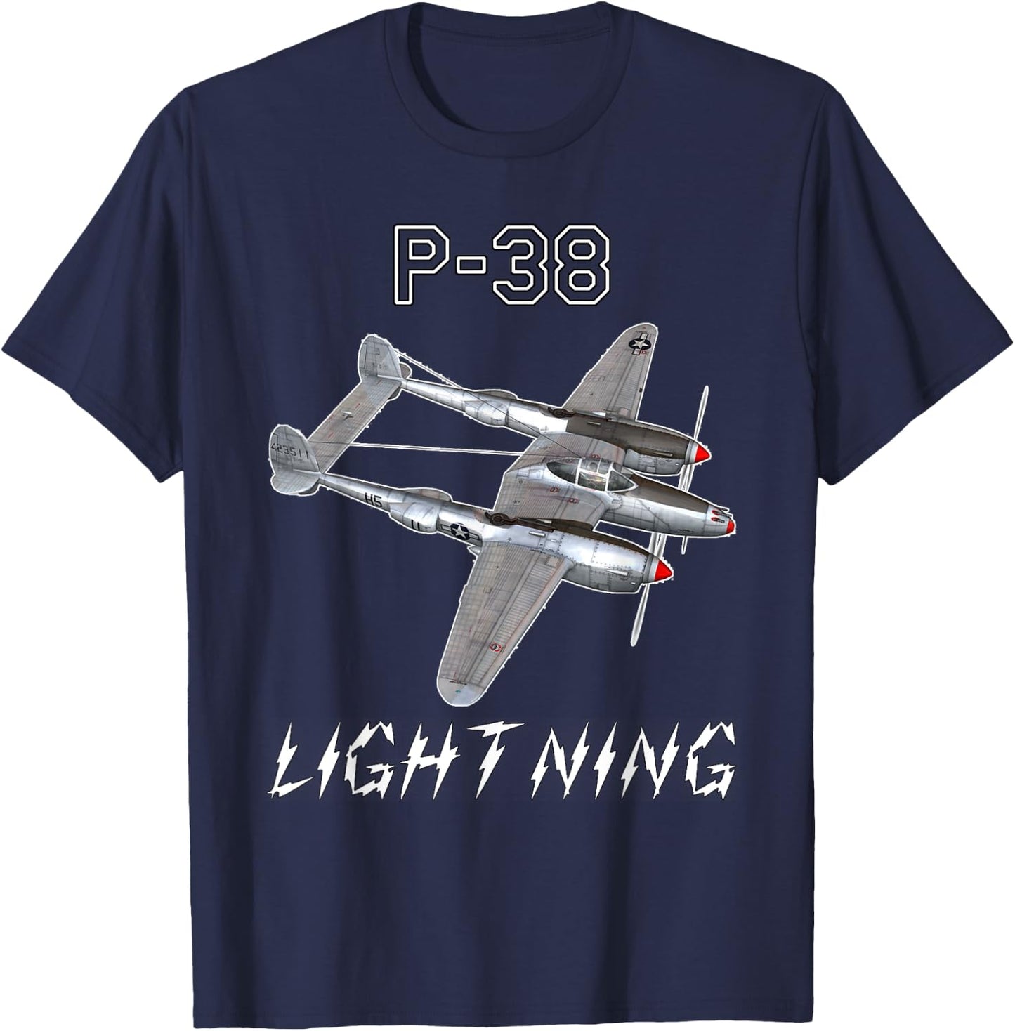 P-38 Lightning USAF Warbird WW2 Airplane T-Shirt - T-Shirt | Navy
