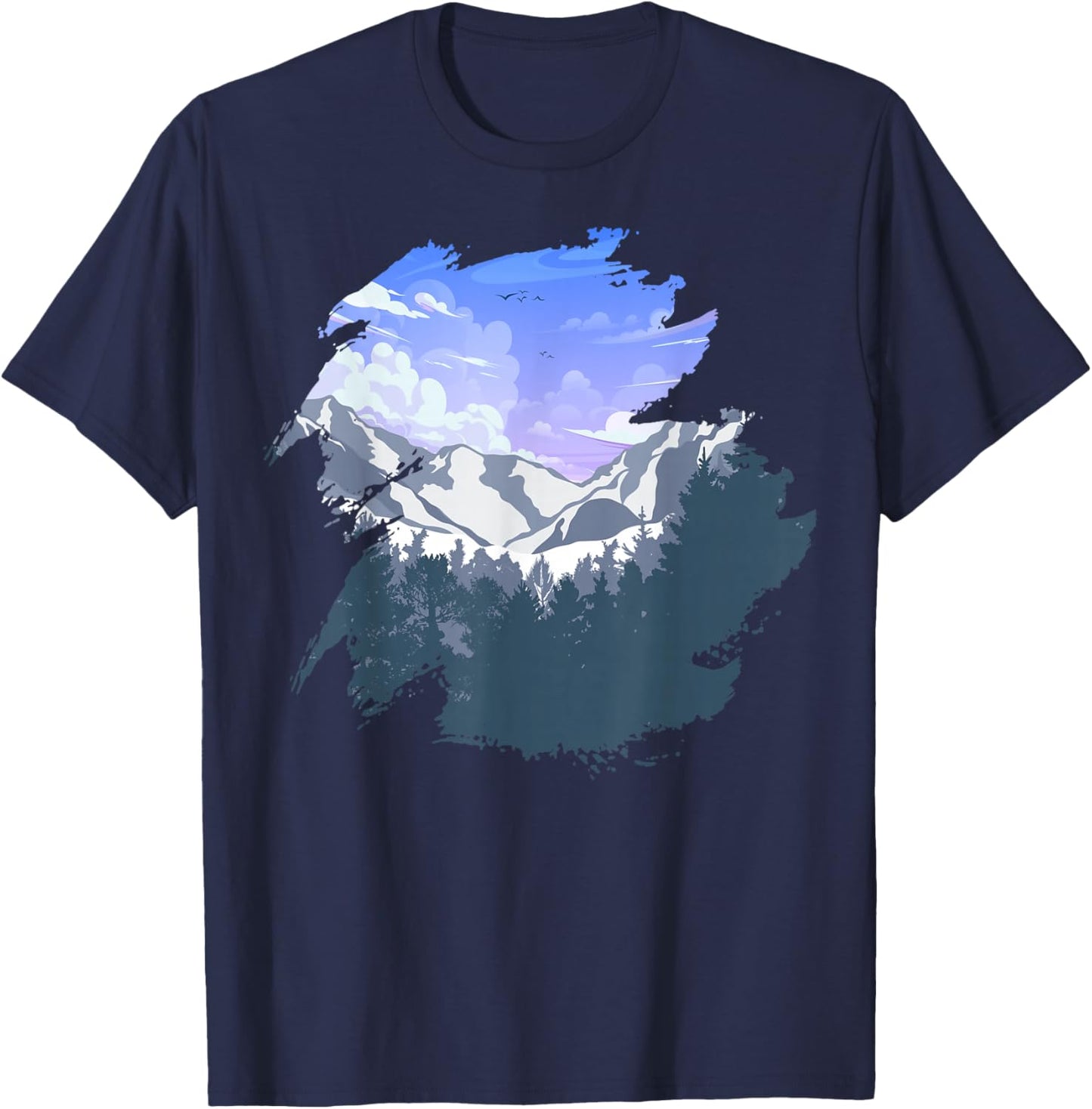 Timeless Mountain, Nature Trees and Forest T-Shirt - T-Shirt | Navy