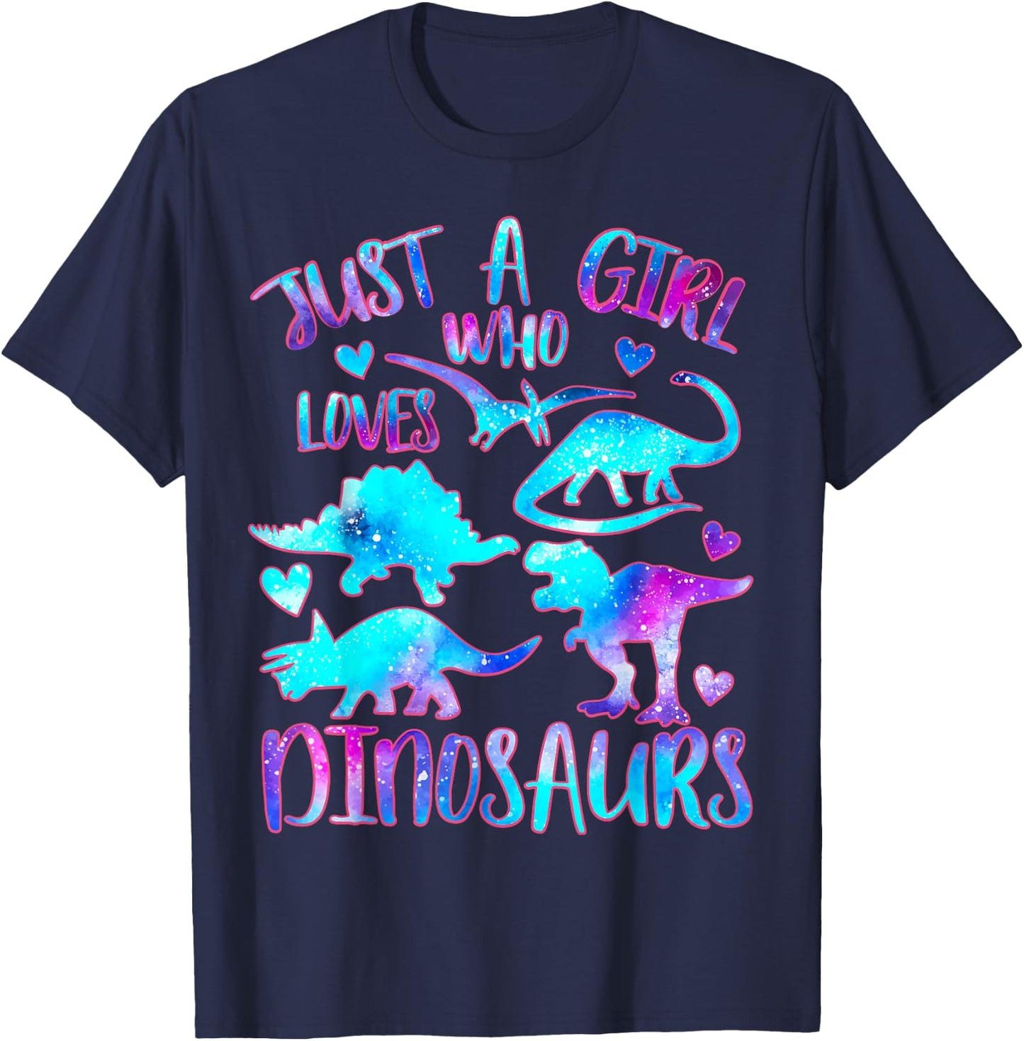 Just a Girl Who Loves Dinosaurs Watercolor Galaxy Dinosaur T-Shirt - T-Shirt | Navy