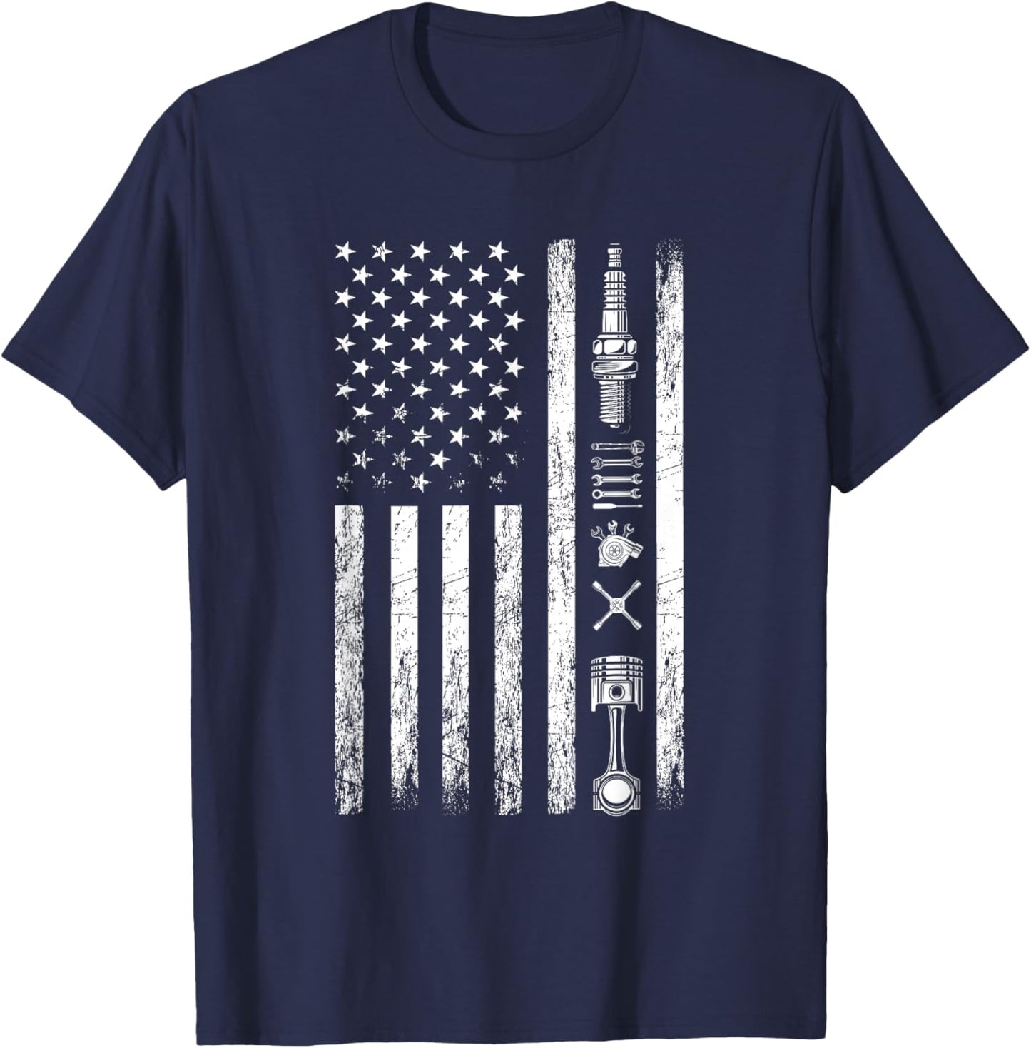 Mechanic US Flag Patriotic Worker Patriot USA Mechanic T-Shirt - T-Shirt | Navy