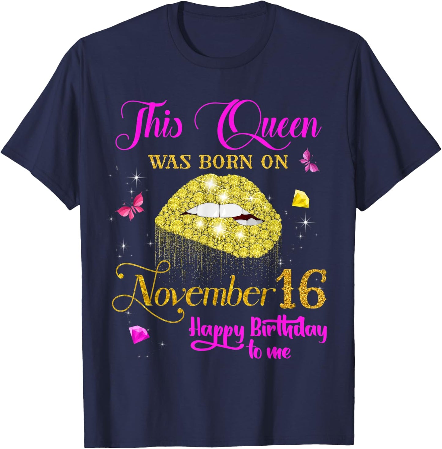 This Queen Was Born on November 16, 16th November Birthday T-Shirt - T-Shirt | Navy