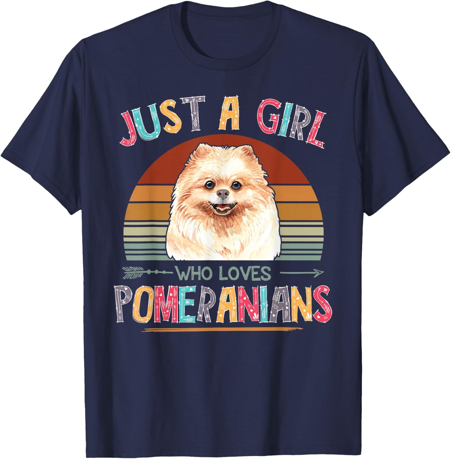 Vintage Just A Girl Who Loves Pomeranians Dog Lovers Gift T-Shirt - T-Shirt | Navy