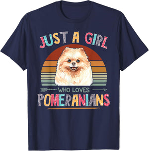 Vintage Just A Girl Who Loves Pomeranians Dog Lovers Gift T-Shirt - T-Shirt | Navy