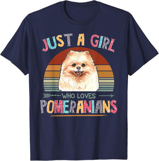 Vintage Just A Girl Who Loves Pomeranians Dog Lovers Gift T-Shirt - T-Shirt | Navy