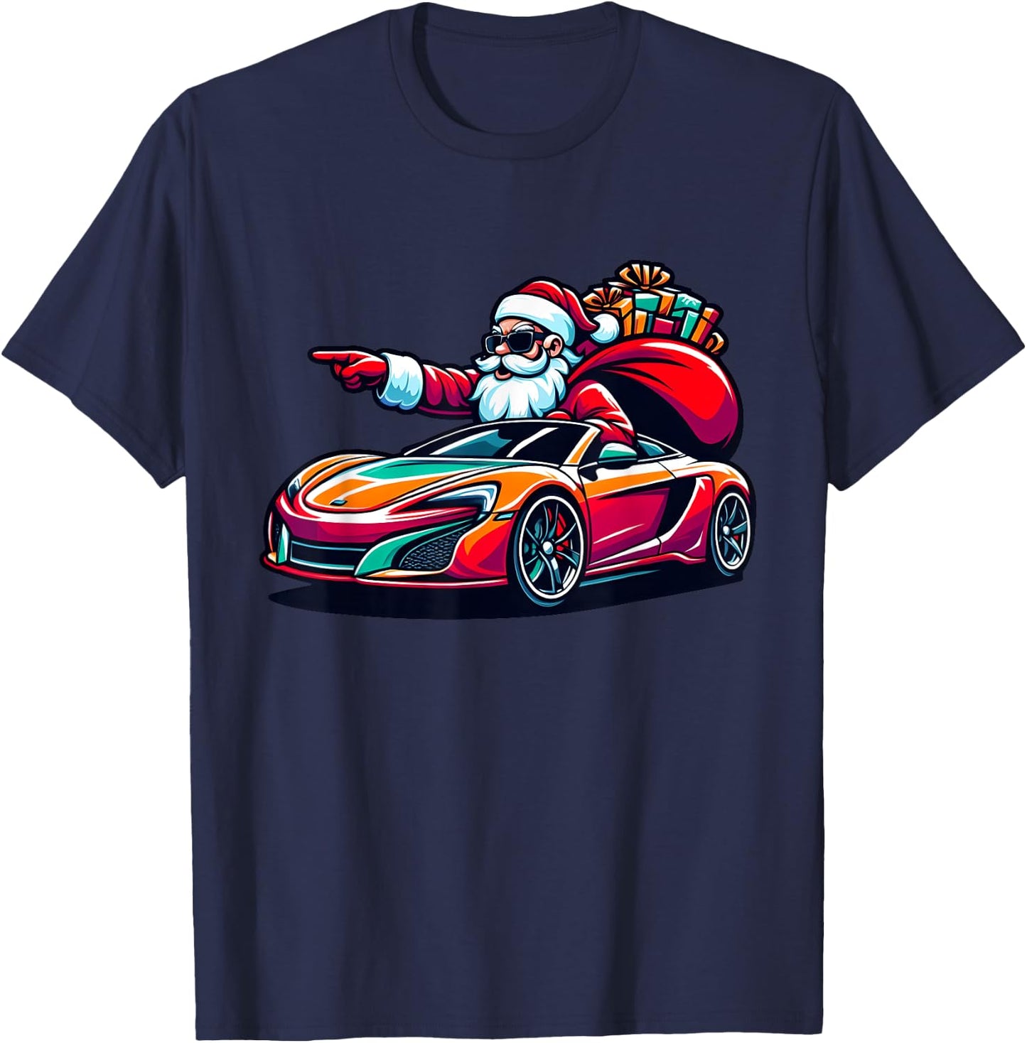 Funny Christmas Santa Claus Driving Sport Car Xmas Pajama T-Shirt - T-Shirt | Navy