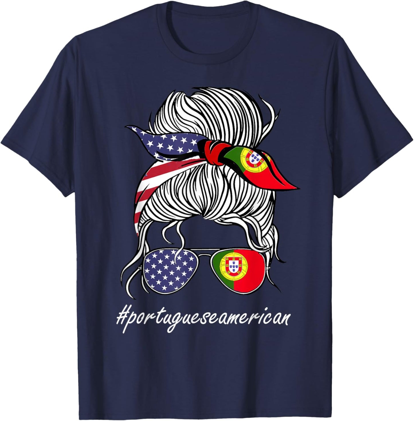 Portugal Heritage American Grown Women Girl Portugal Flag T-Shirt - T-Shirt | Navy