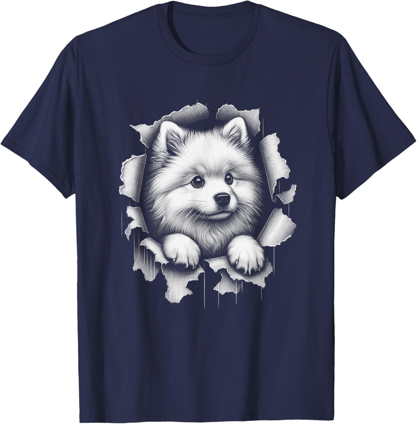 Cute American Eskimo Dog Peeking Design Women Kids T-Shirt - T-Shirt | Navy