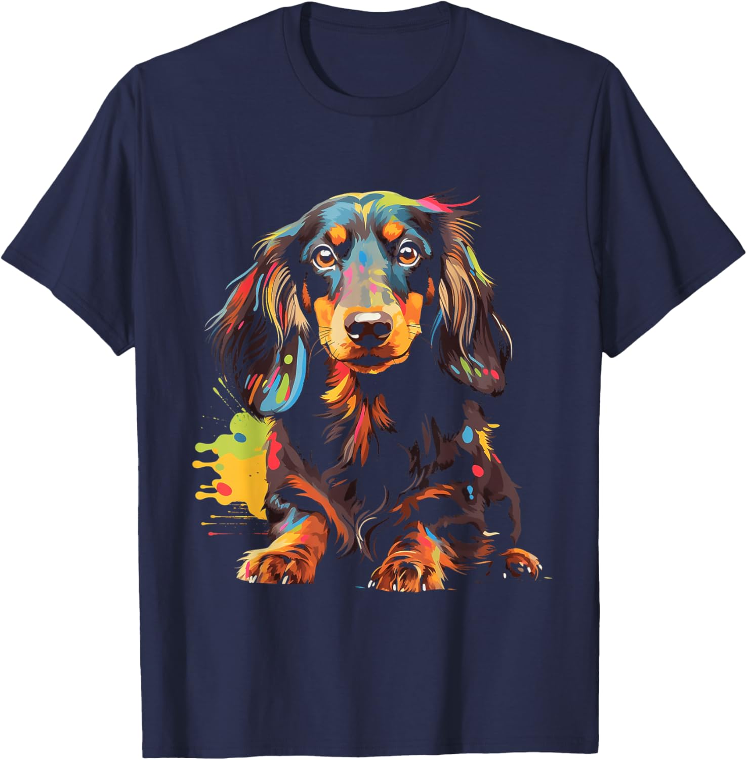 Long Hair Dachshund Puppy Best Dog Walking Pet T-Shirt - T-Shirt | Navy