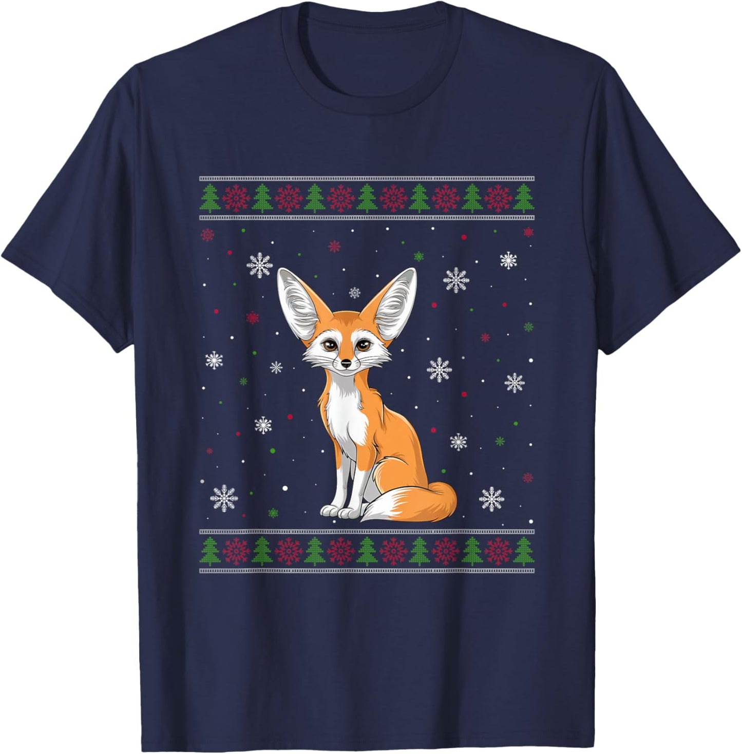 Fennec Fox Christmas Sweater Men Women Kids Xmas Funny T-Shirt - T-Shirt | Navy