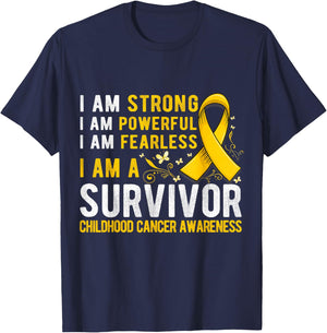 Gold Childhood Cancer survivor Support Childhood Cancer Gold T-Shirt - T-Shirt | Navy