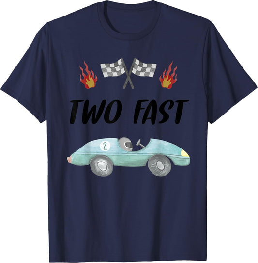 2nd Birthday Two Fast Race Car Second Bday Party Family T-Shirt - T-Shirt | Navy