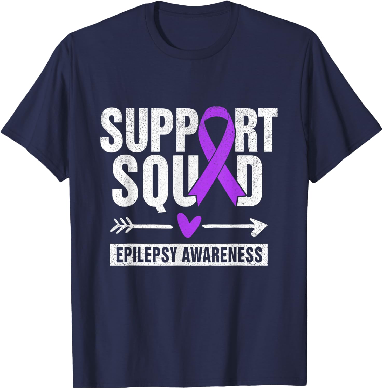Support Squad Epilepsy Awareness I Wear Purple Ribbon T-Shirt - T-Shirt | Navy