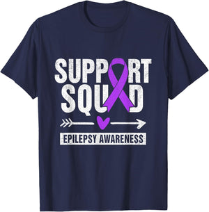 Support Squad Epilepsy Awareness I Wear Purple Ribbon T-Shirt - T-Shirt | Navy