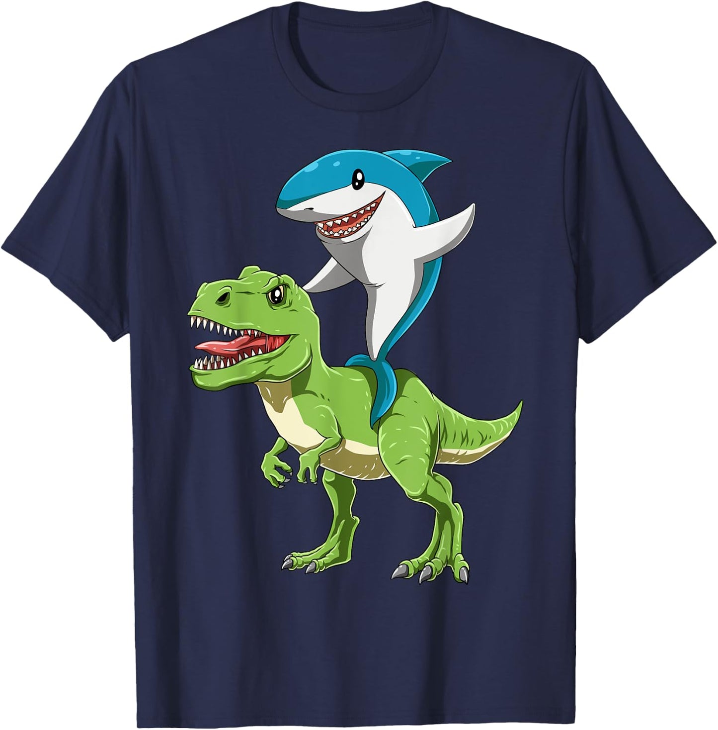 Shark Riding Dinosaur Shark Riding T-Rex Shark Lover Jawsome T-Shirt - T-Shirt | Navy