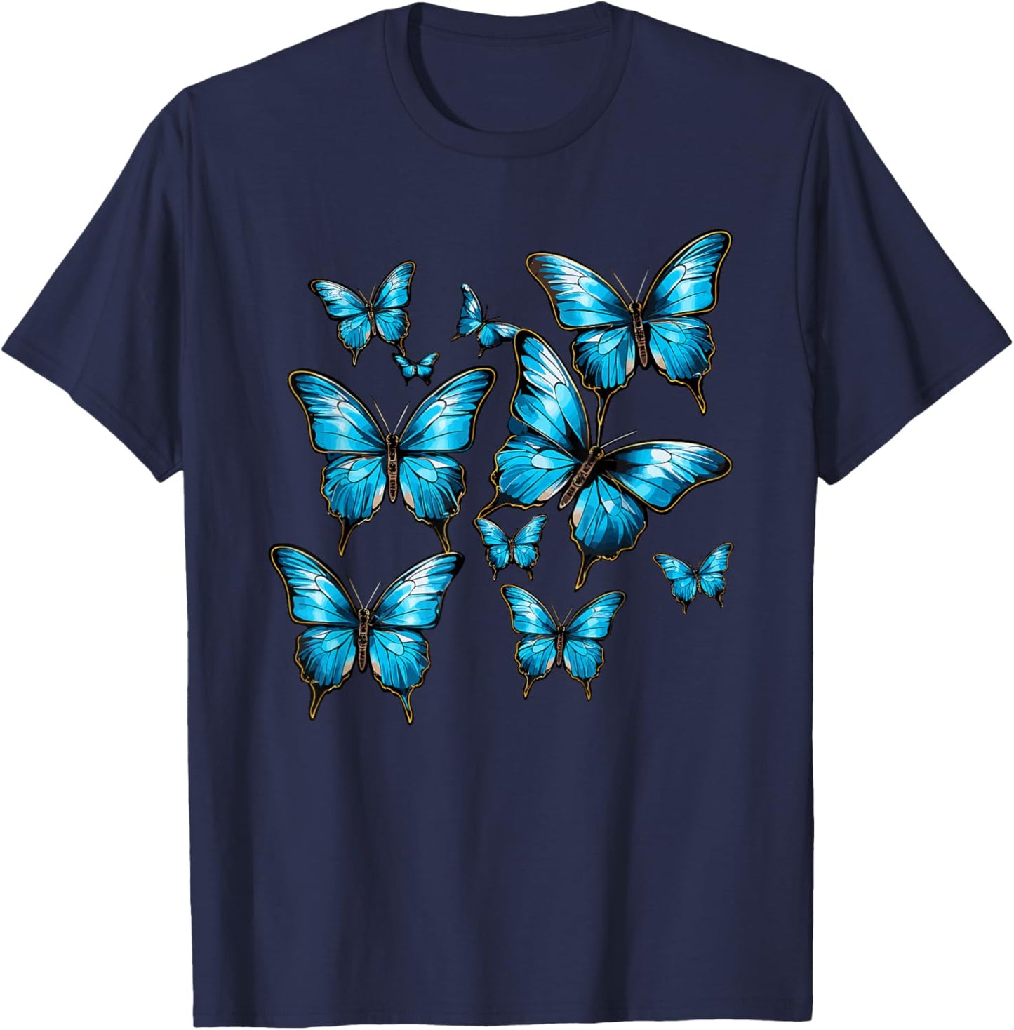 Blue Morpho Butterfly Art Entomologist Flower T-Shirt - T-Shirt | Navy