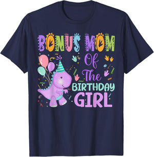 Bonus Mom Of The Birthday Girl Dinosaur Saurus Rex Party T-Shirt - T-Shirt | Navy