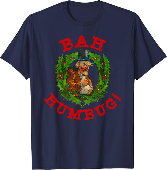Ugly Christmas Party Scrooge Bah Humbug Christmas Wreath T-Shirt - T-Shirt | Navy