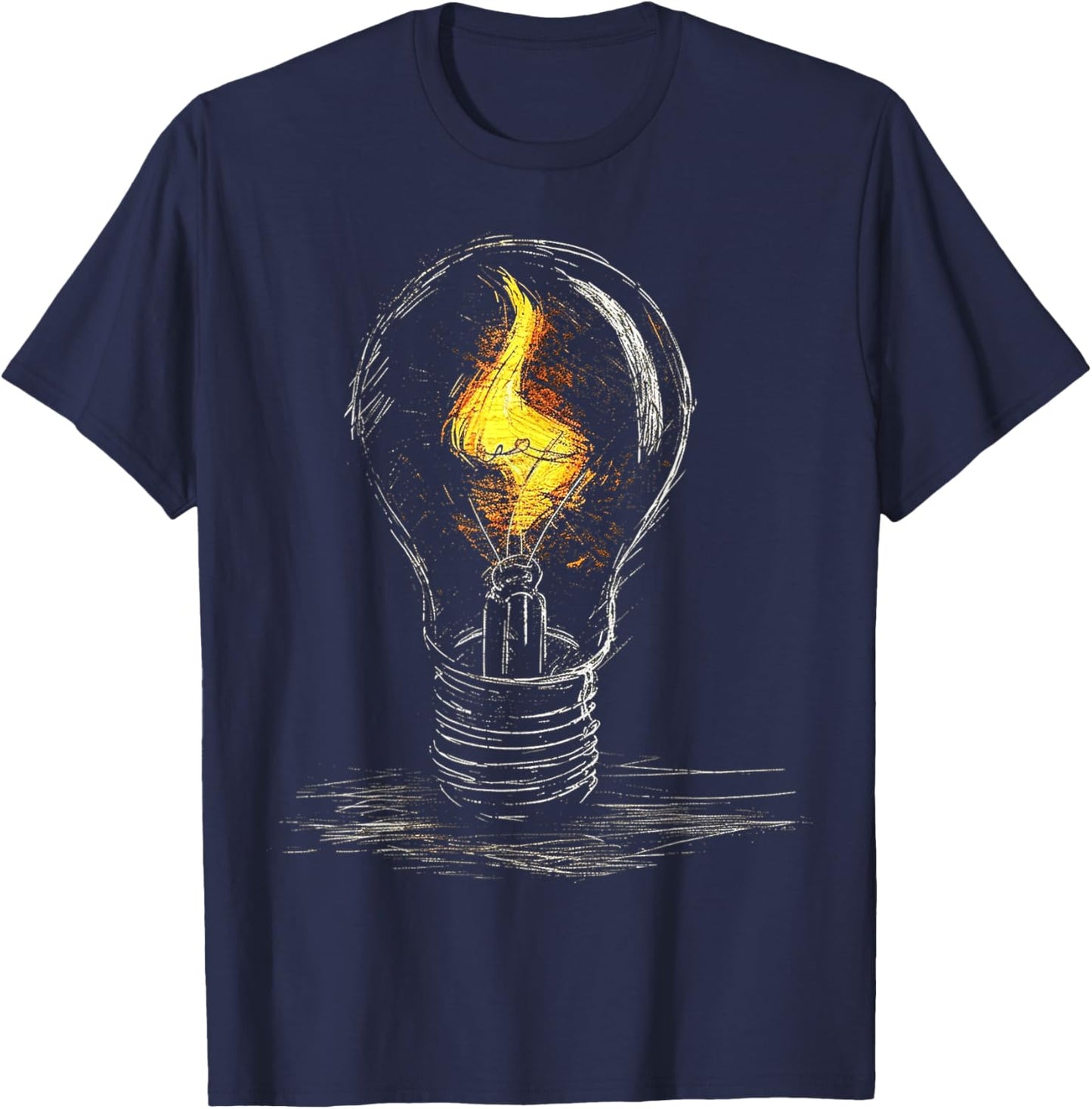 @rtY Light Bulb Drawing Flame Artwork Graphic Art , Small, Black T-Shirt - T-Shirt | Navy