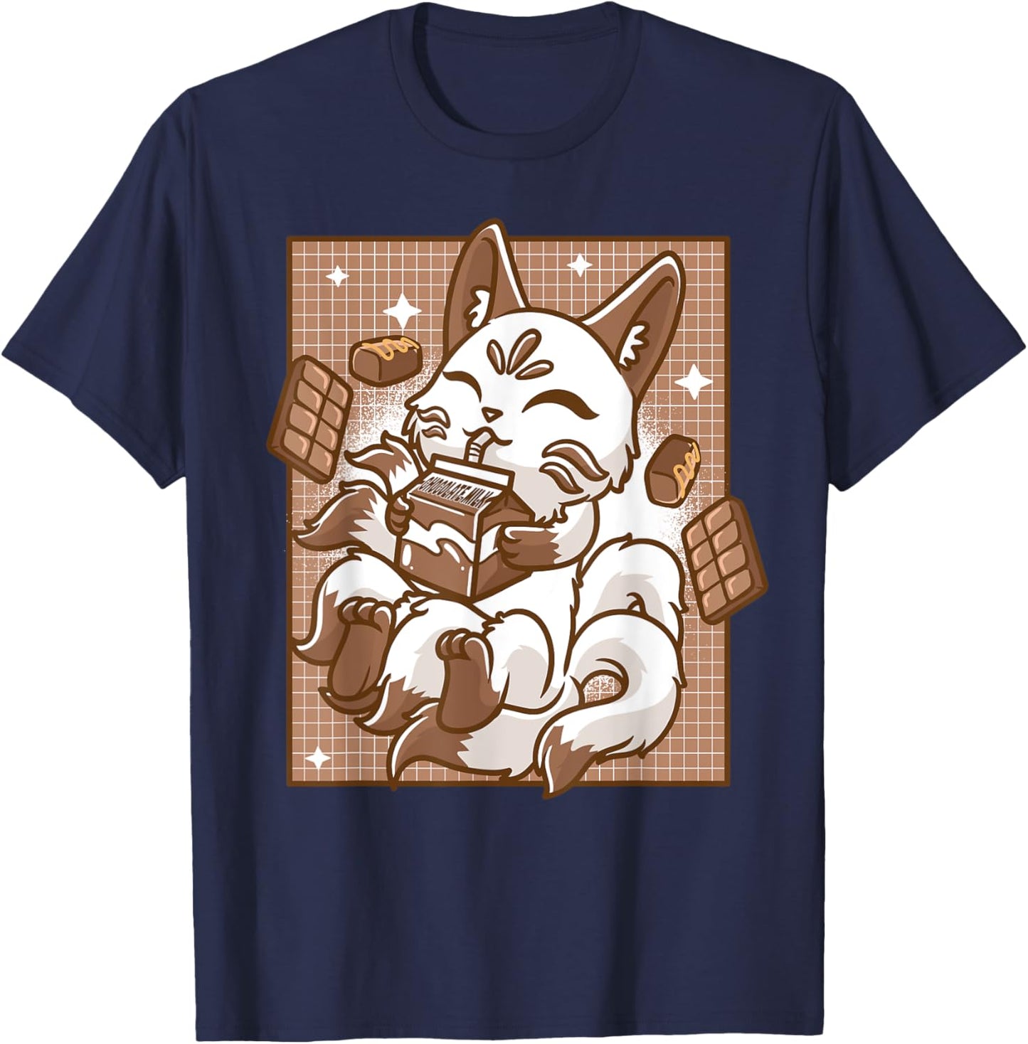 Japanese Kitsune Anime Fox Kawaii Chocolate Milk Men Women T-Shirt - T-Shirt | Navy