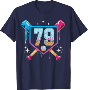 Baseball 79 Year Old Ice Cream Drip 79th Birthday Number 79 T-Shirt - T-Shirt | Navy