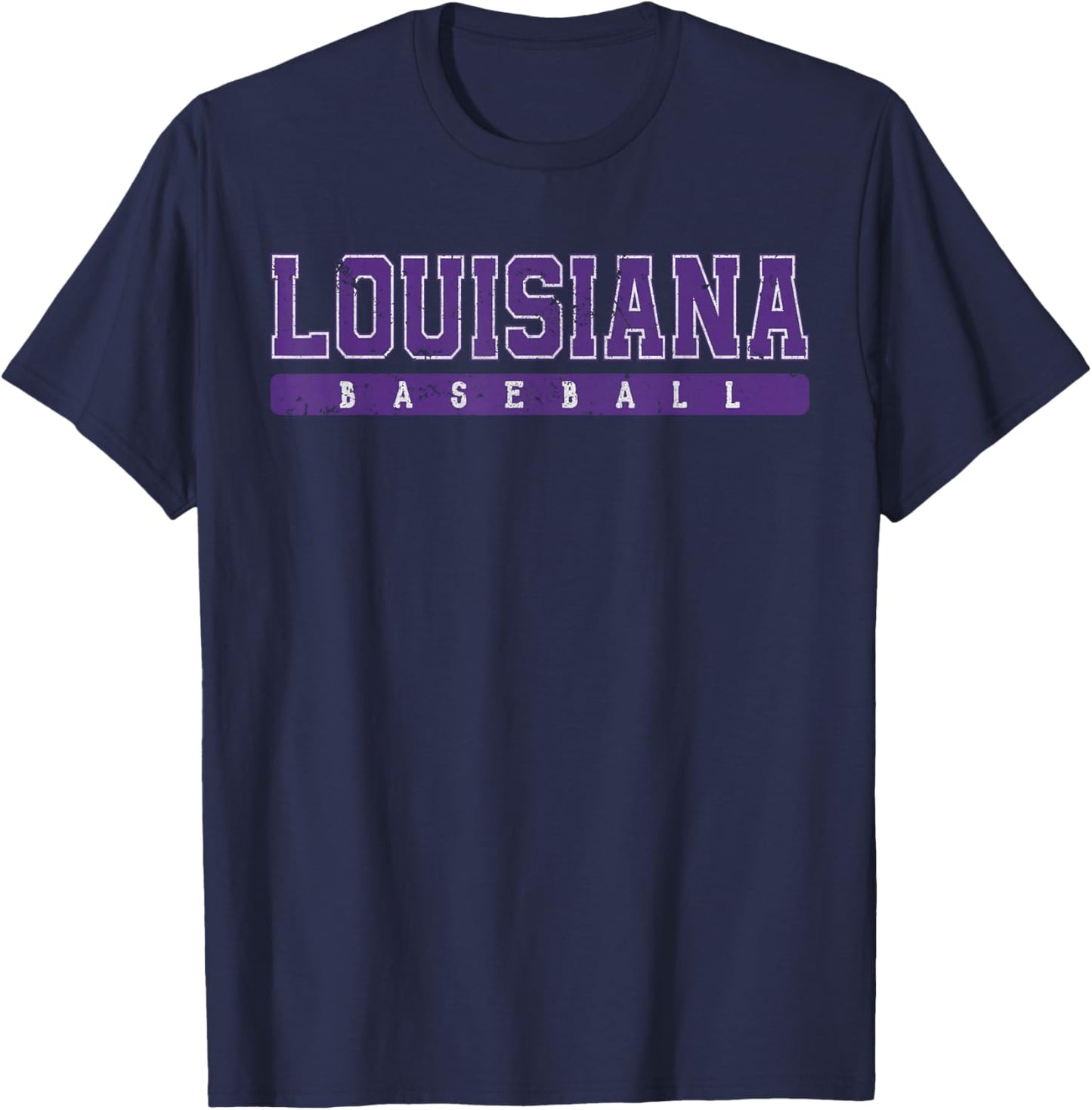 Louisiana Baseball Purple Vintage Text T-Shirt - T-Shirt | Navy