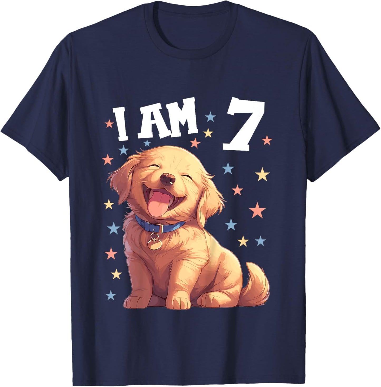 Kids 7 Years old 7th birthday Golden Retrievers Golden Retriever T-Shirt - T-Shirt | Navy
