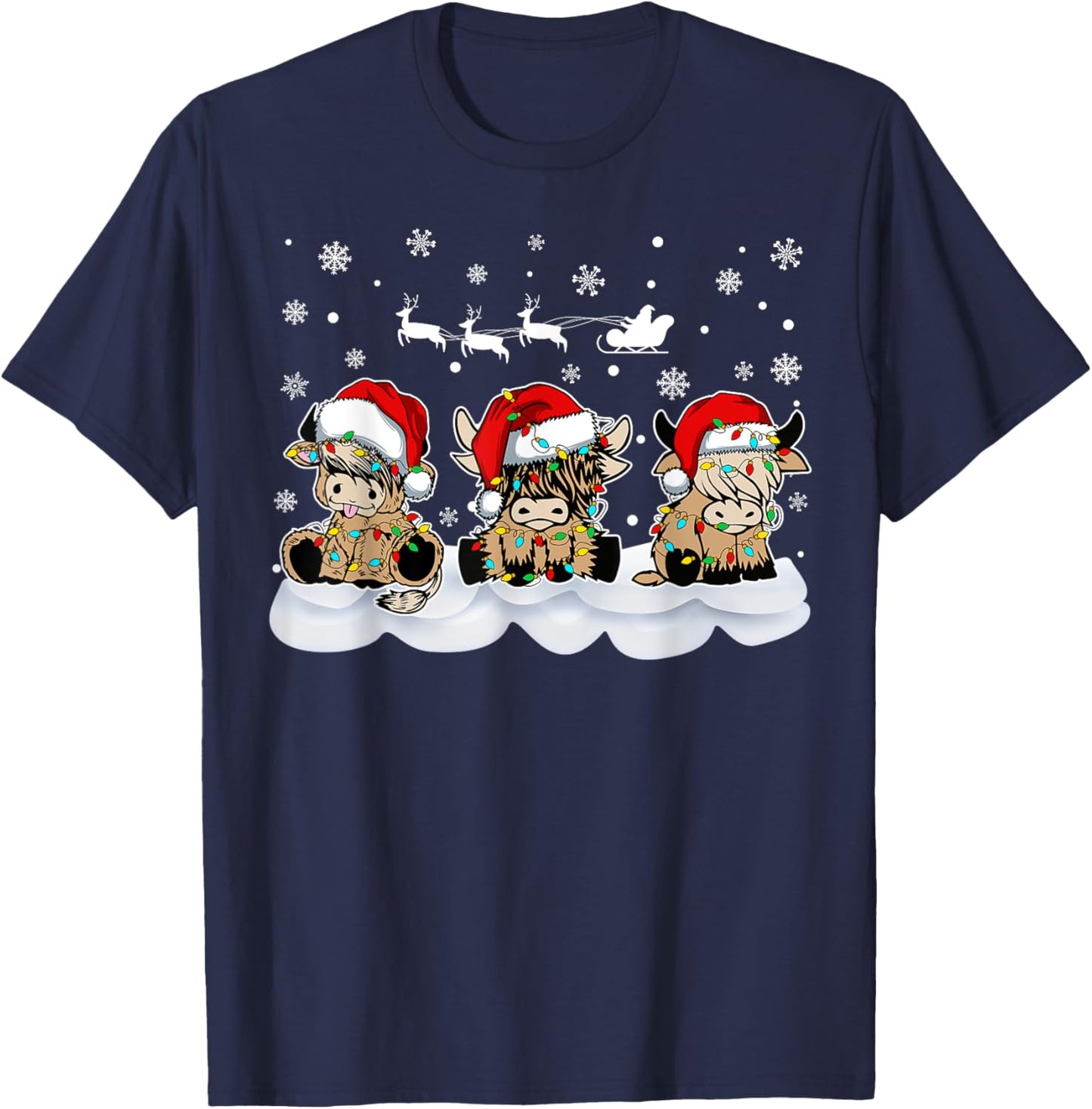 Highland Cow Christmas Merry and Bright Christmas Pajama T-Shirt - T-Shirt | Navy