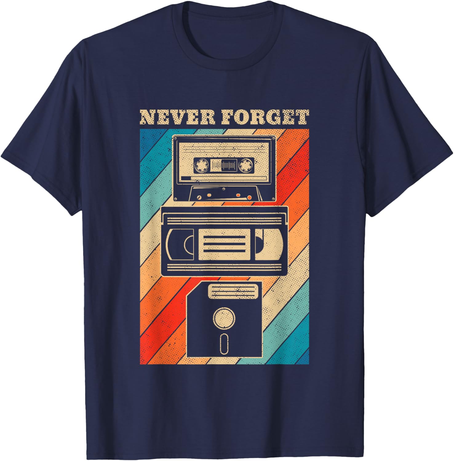 Never Forget Vintage Floppy Disk VHS Tape 90s 80s Cassette T-Shirt - T-Shirt | Navy