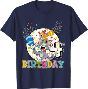 Kids Tom and Jerry 4th Birthday Portrait T-Shirt - T-Shirt | Navy