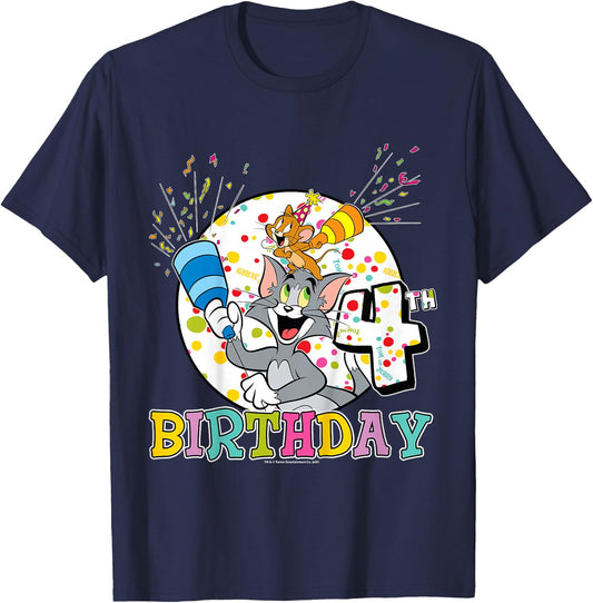 Kids Tom and Jerry 4th Birthday Portrait T-Shirt - T-Shirt | Navy