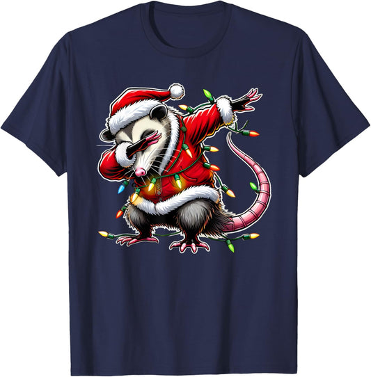 Christmas Santa Costume Dabbing Opossum Xmas Lights Kids Dab T-Shirt - T-Shirt | Navy