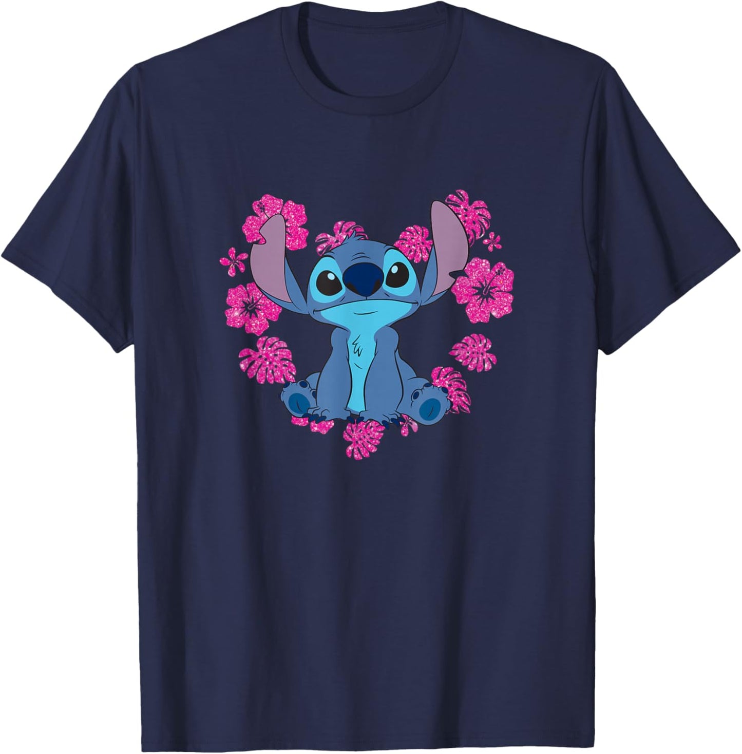 Disney Lilo & Stitch Heart Flower Shape Cute Stitch Big Logo T-Shirt - T-Shirt | Navy