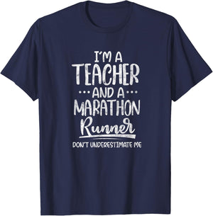 Teacher Running Funny I'm A Teacher And A Marathon Runner T-Shirt - T-Shirt | Navy