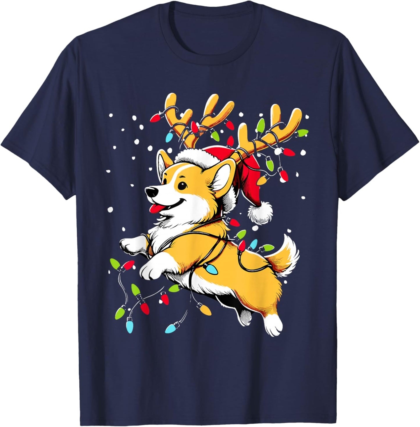 Corgi Santa Christmas Tree Lights, Funny Ugly Pajamas Women T-Shirt - T-Shirt | Navy